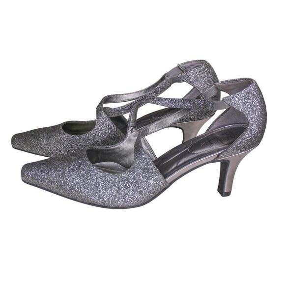 Life Stride Soft System Silver Glitter Pumps Cross Straps Pull On 6.5M - Picture 3 of 5